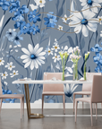 Papier Peint Floral – Fleurs Bleues et Blanches