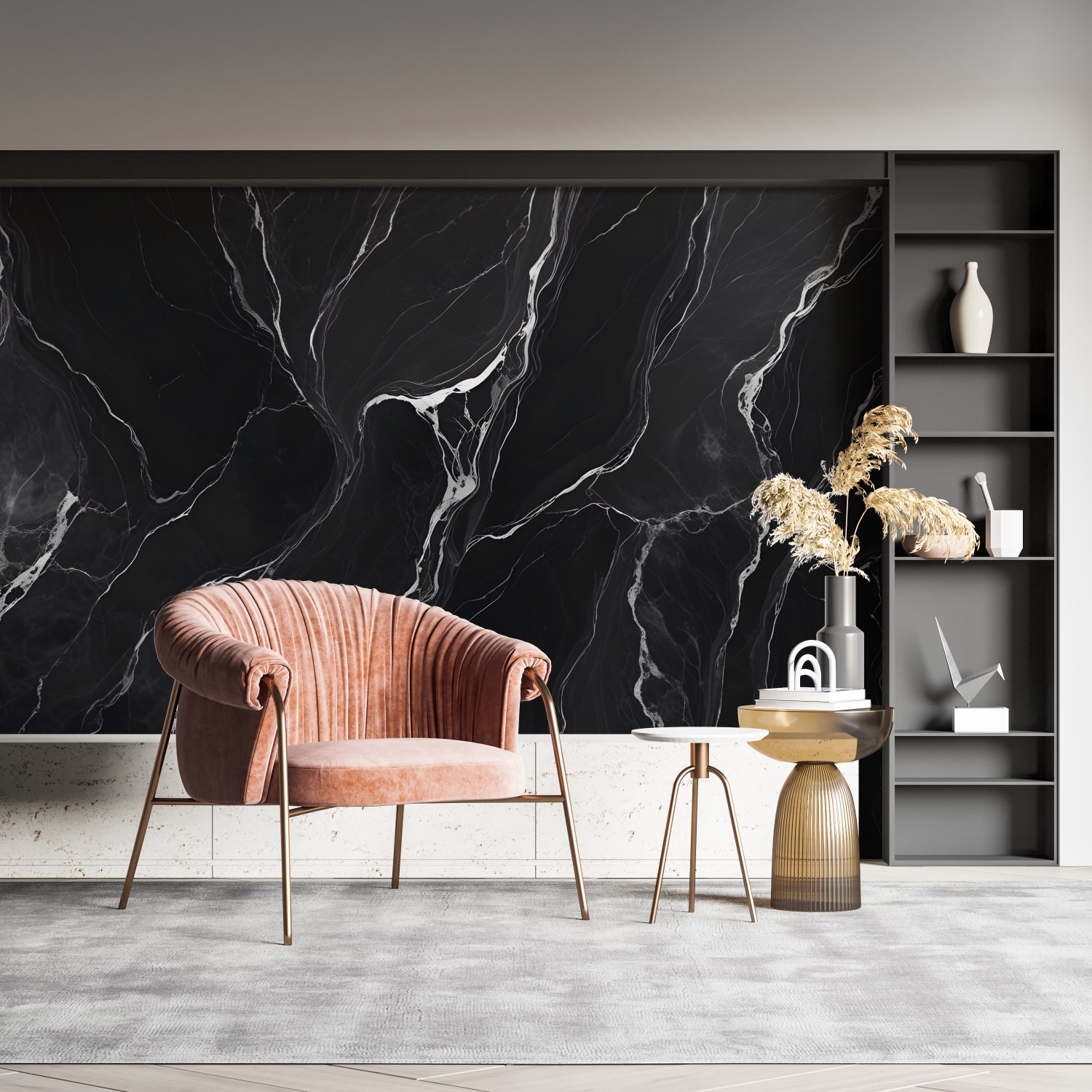 Papier Peint Pierre - Marbre Noir Éclatant