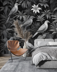 Floral Wallpaper - Birds and Flowers in Black and White