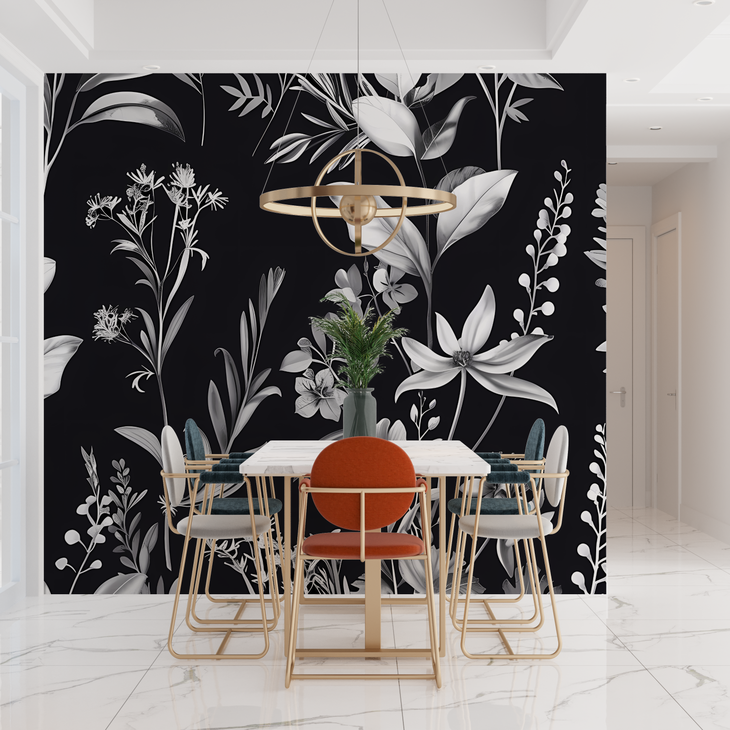 Papier Peint Floral - Jardin Sauvage Noir et Blanc