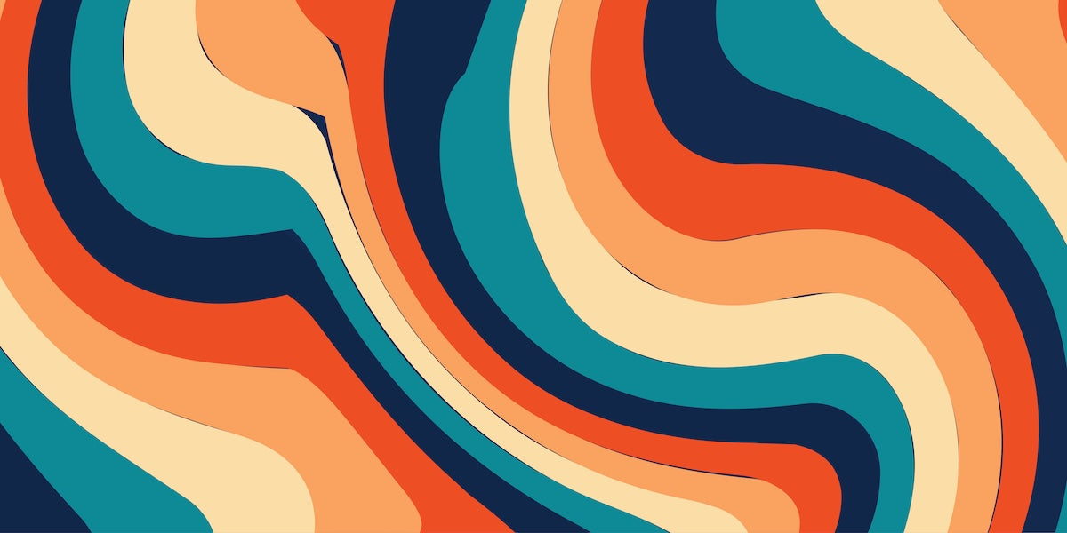 Papier peint rétro - larges ondulations orange et bleu