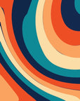 Papier peint rétro - larges ondulations orange et bleu