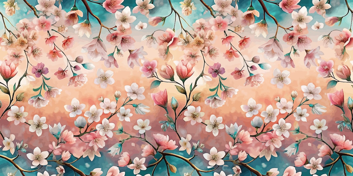 Papier peint fleuri - cerisier vintage pastel