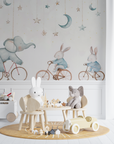 Papier Peint Enfant – Balade Céleste de l'Éléphant et des Lapins