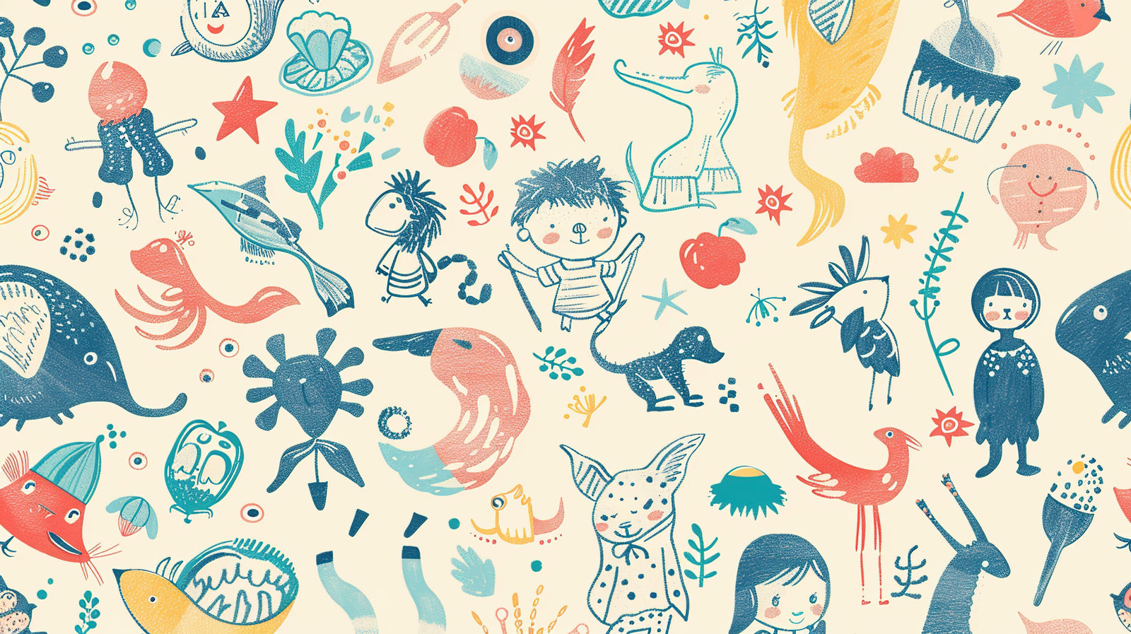 Children's Wallpaper - Fantasy Mosaic of Colorful Creatures