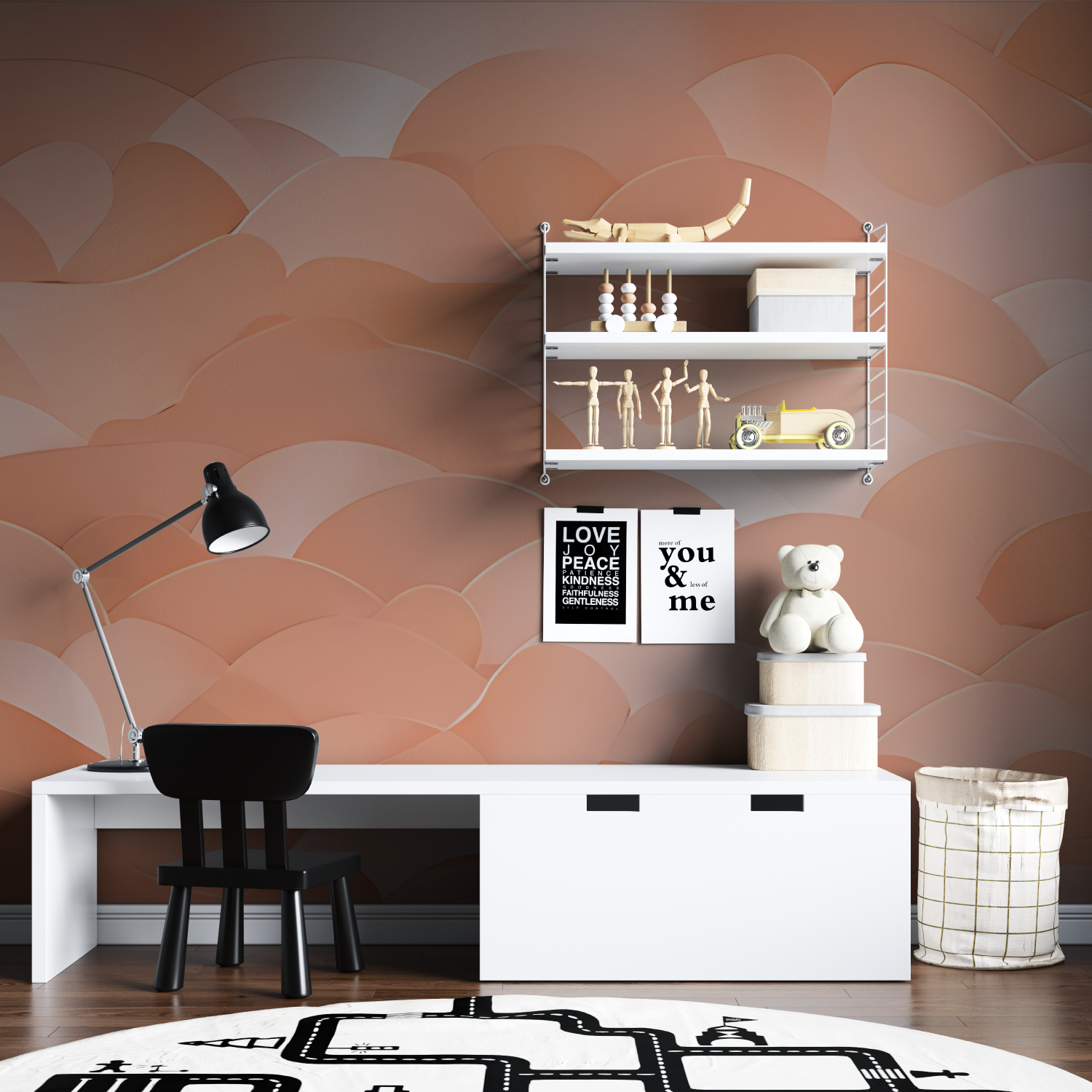 Papier Peint Géométrique - Vagues Abstraites Pêche