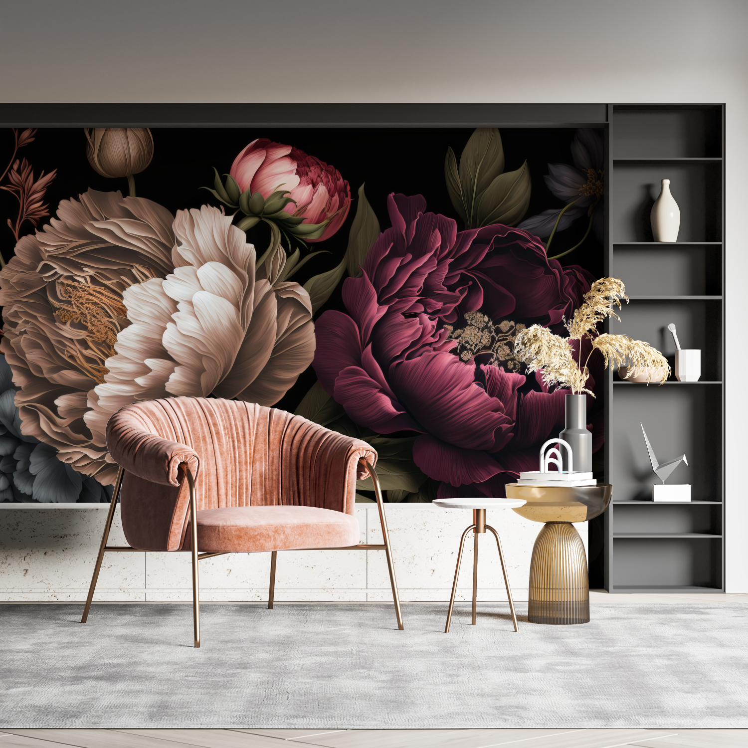 Floral Wallpaper on a Black Background