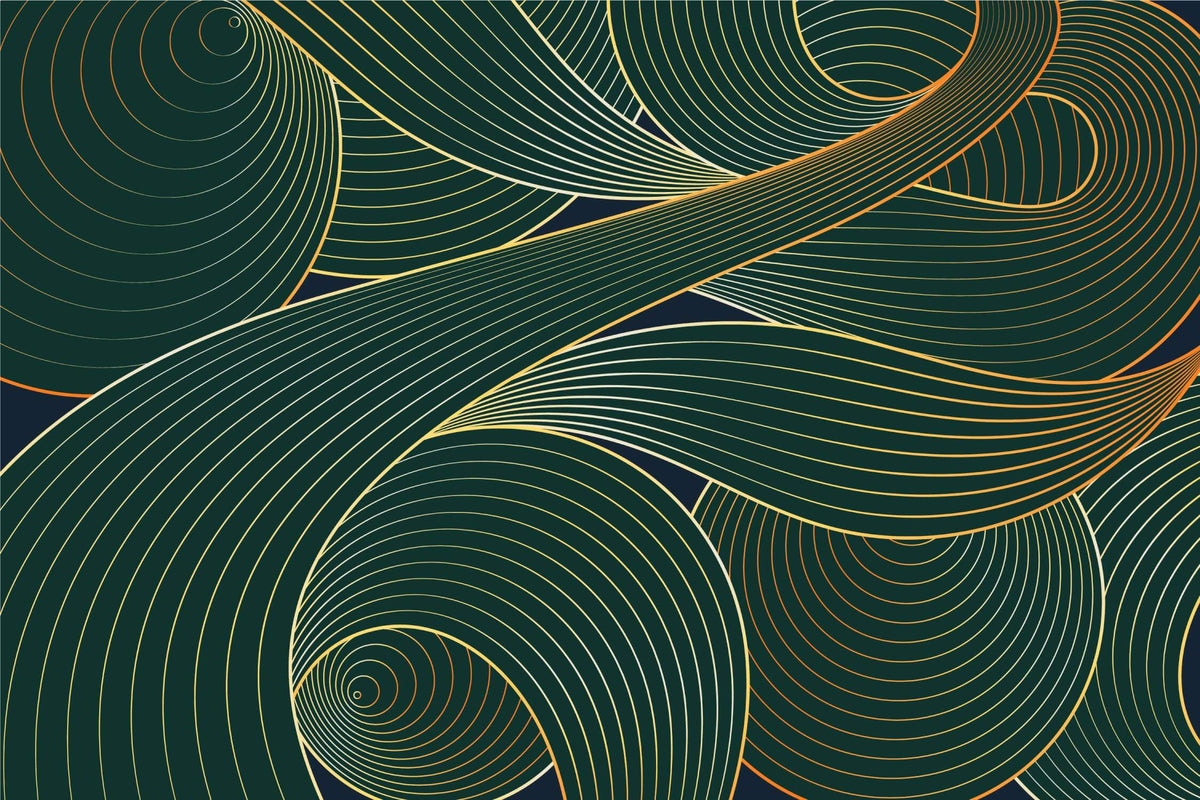 Carta da parati geometrica - Spirali dorate e onde