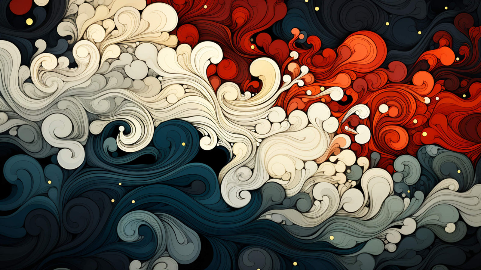 Japanese Wallpaper - Traditional Waves and Red Patterns
