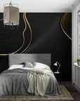 Geometric Wallpaper - Elegant Waves in Black and Gold