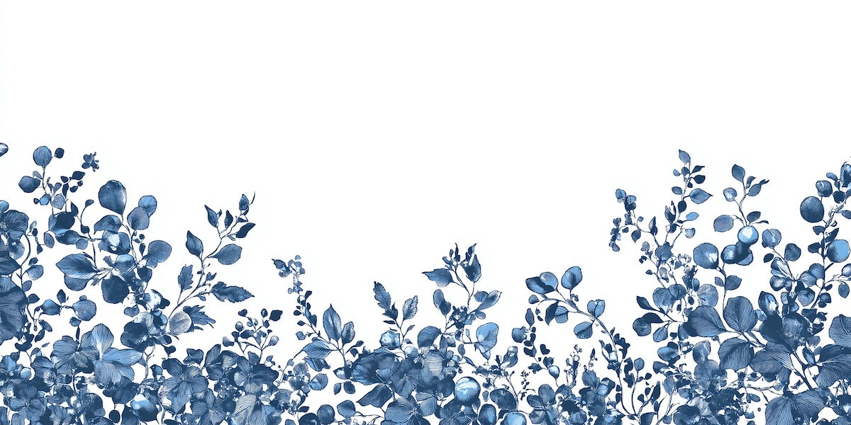 Papier peint fleuri - frise sauvage bleue