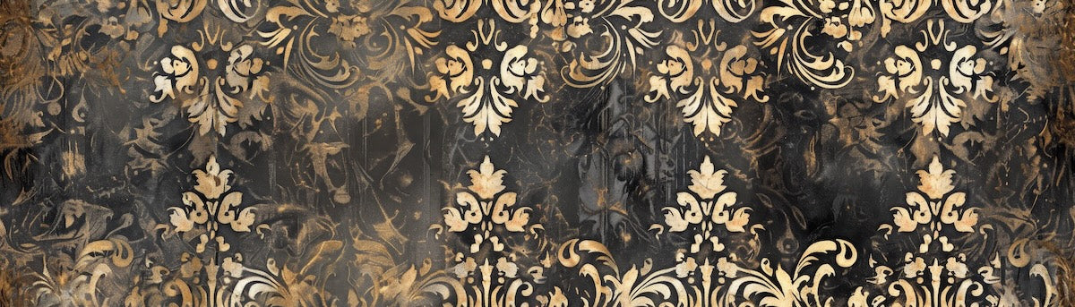 Papier peint baroque - damas or et noir patiné