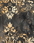 Papier peint baroque - damas or et noir patiné
