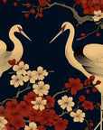 Papier peint animaux - couple de hérons et fleurs de cerisier