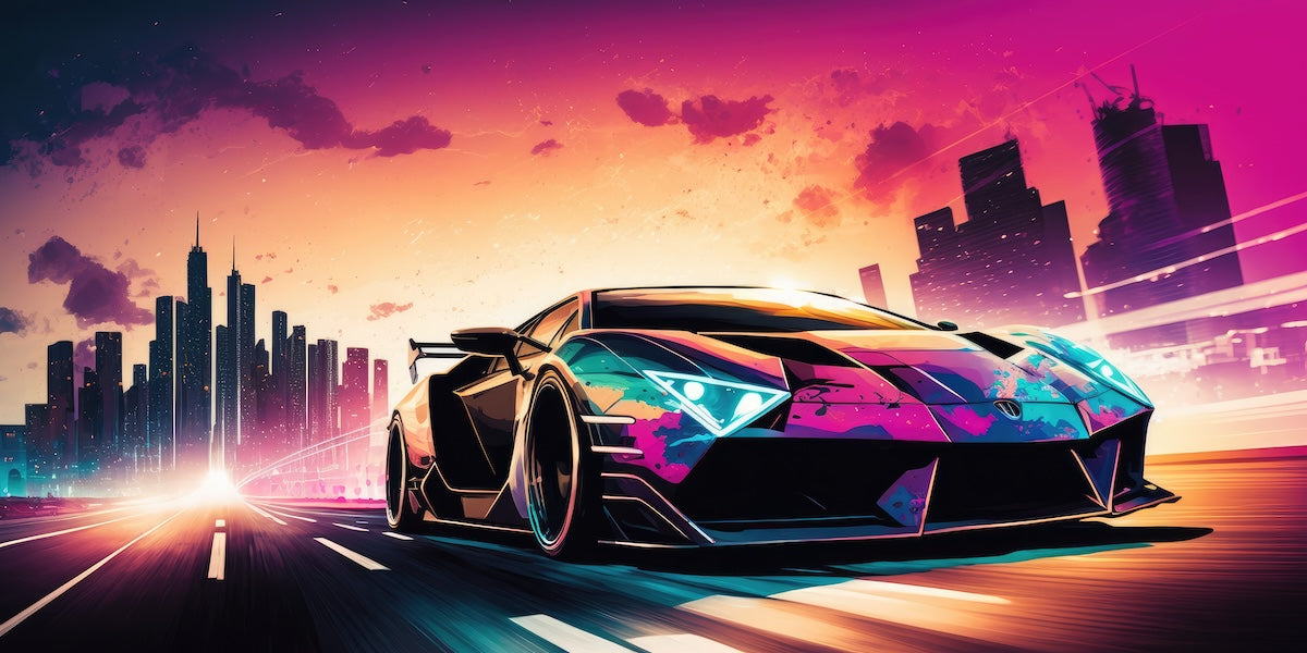 Papier peint voitures - voiture de course multicolore de nuit