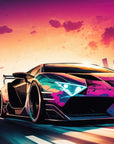 Papier peint voitures - voiture de course multicolore de nuit