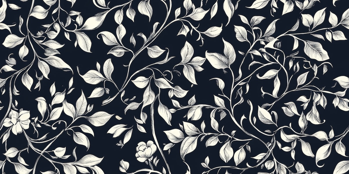 Papier peint nature - feuillage dense en noir et blanc