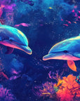 Papier peint animaux - dauphins néon fluo