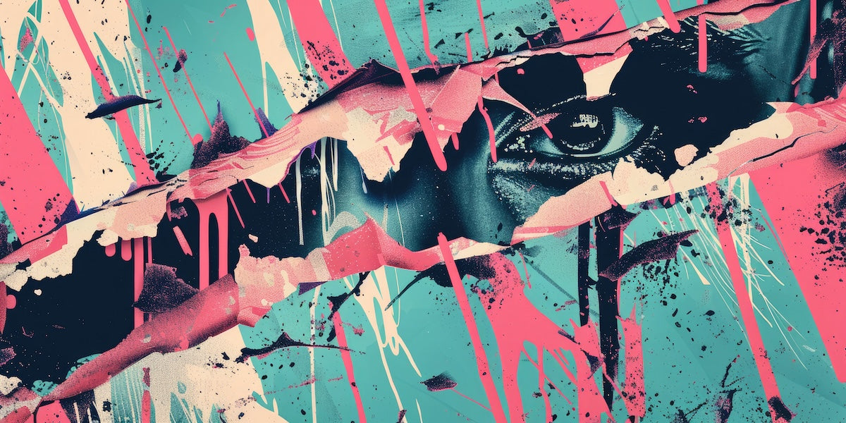 Papier peint graffiti - éclats de peinture rose et bleu