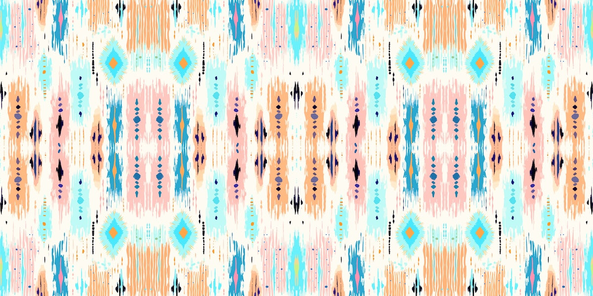 Papier peint géométrique - motifs ethniques turquoise et orange