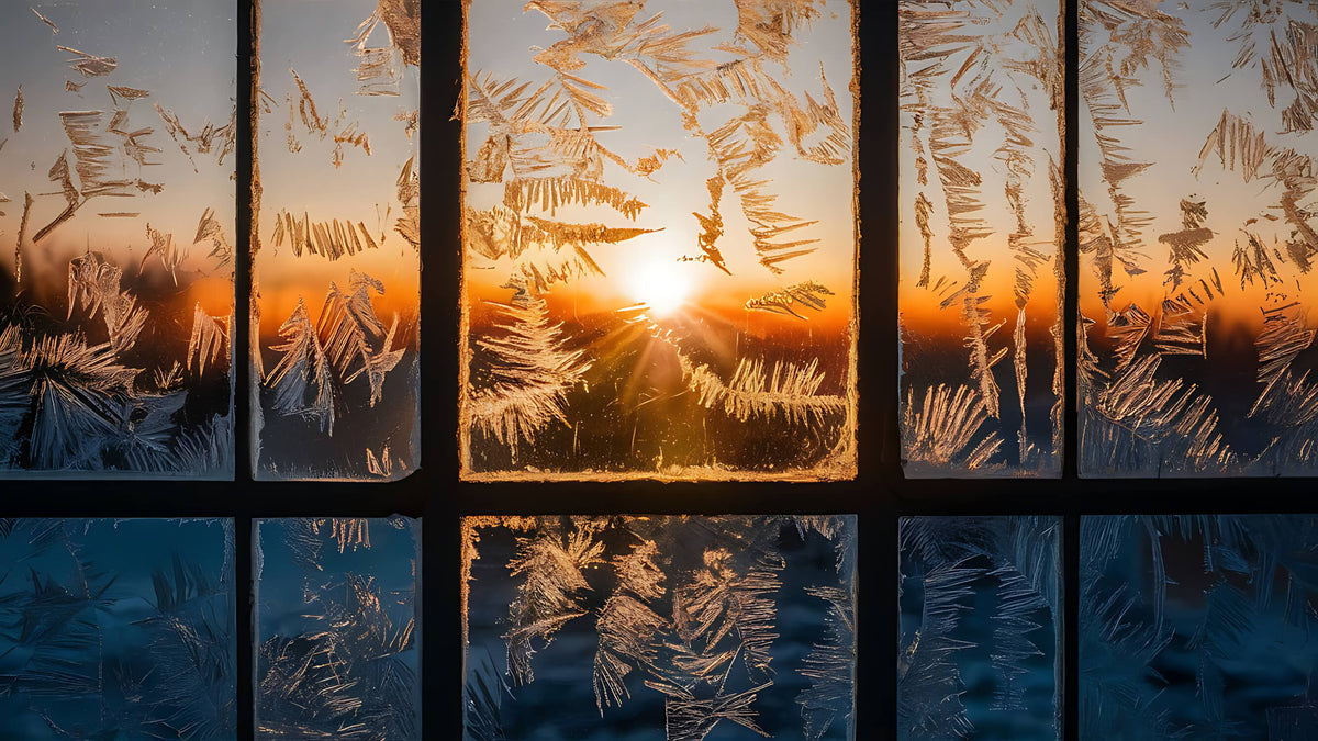 Landskabs tapet - Solnedgang gennem et vindue