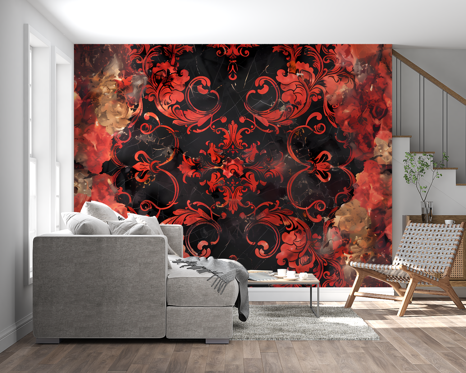 Art &amp; Deco Wallpaper - Rococo Ornaments in Red and Black
