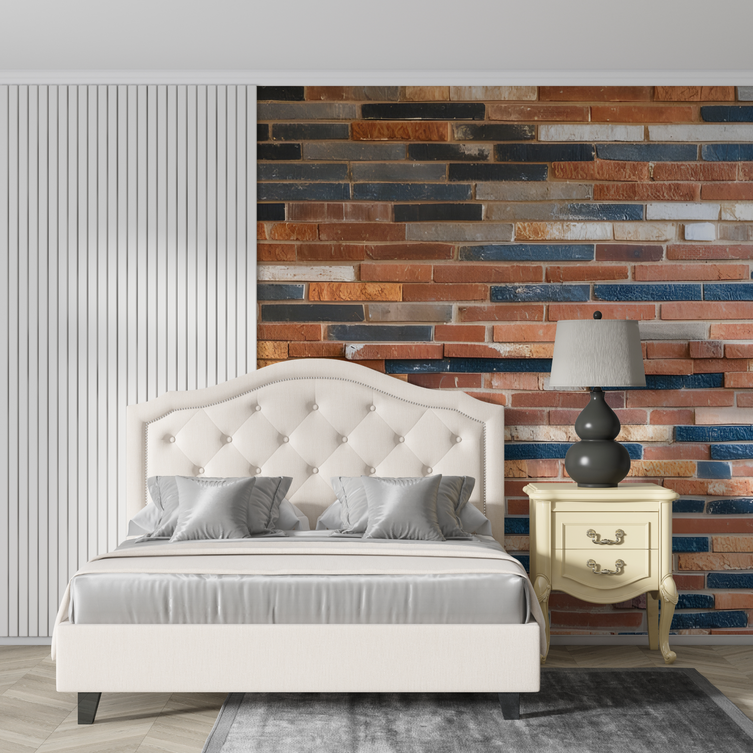 Non-woven wallpaper with trompe l'oeil effect, imitating a brick wall