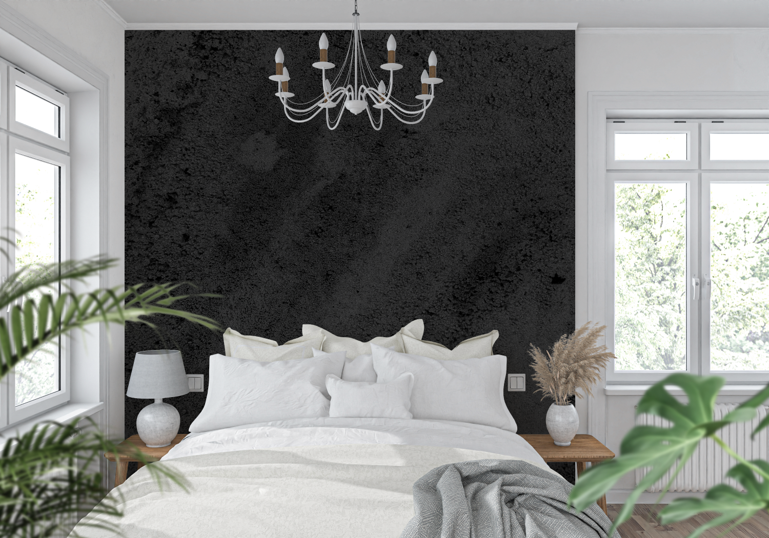 Stone Wallpaper - Black Raw Concrete