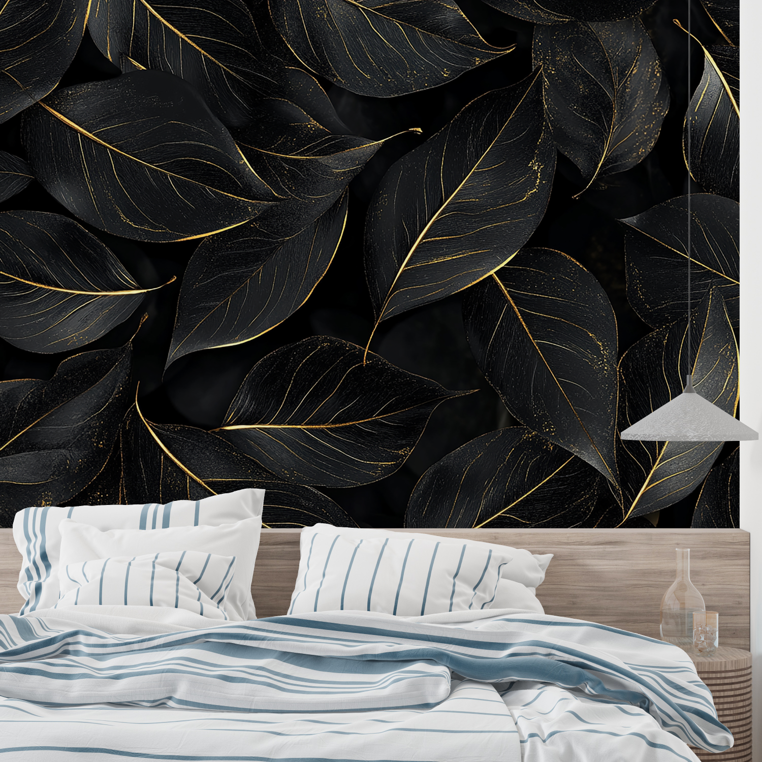 Foliage Wallpaper - Black Foliage with Gold Lines