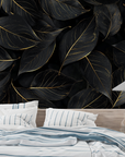 Foliage Wallpaper - Black Foliage with Gold Lines