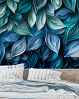 Papier Peint Feuillage - Feuilles Bleutées en Relief