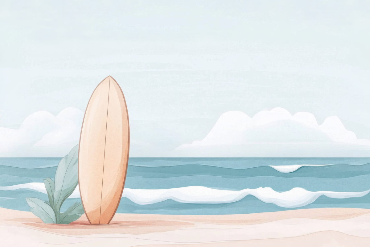 Papier peint paysage - Vagues et planche de surf
