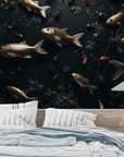 Papier Peint Animaux - Banc de Poissons sur Fond Noir