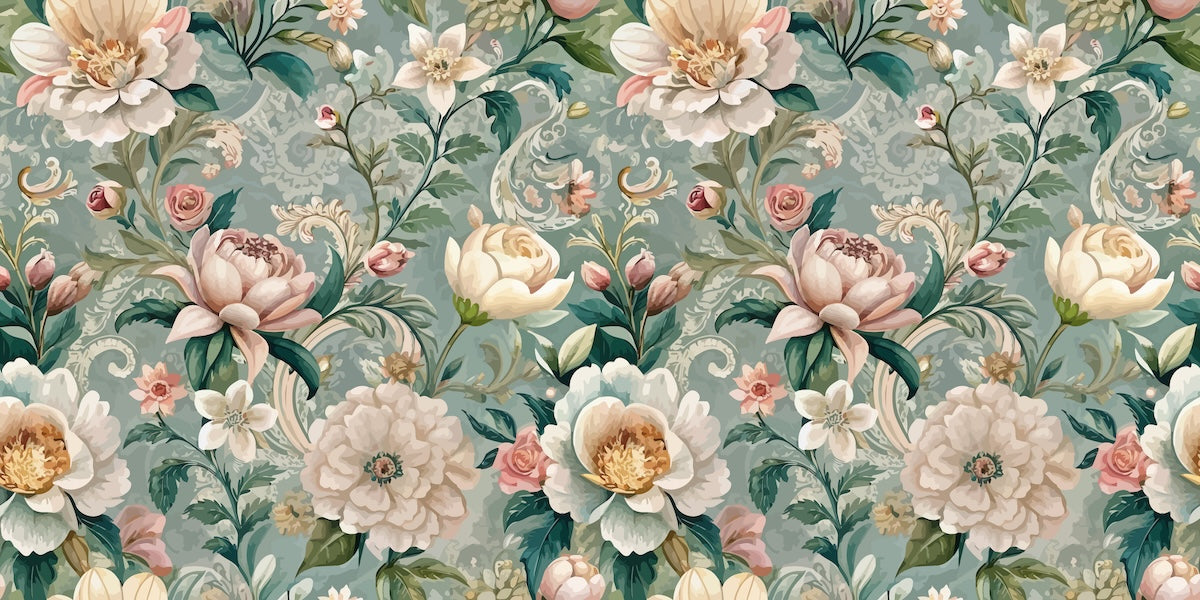 Papier peint fleuri - style damas classique