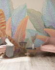 Foliage Wallpaper - Large Leaves in Pastel Shades