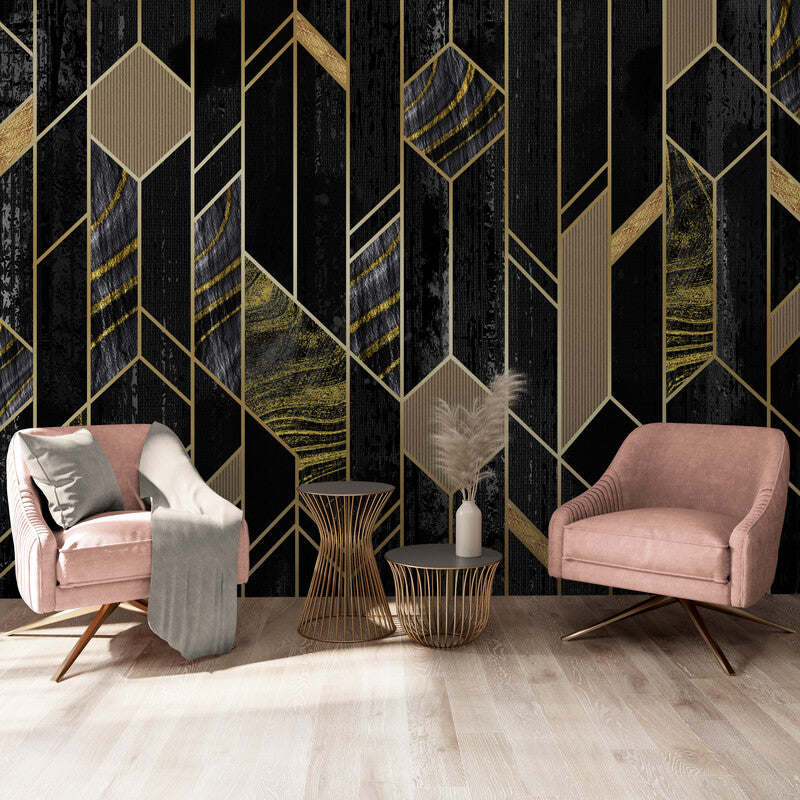 Geometric Wallpaper - Gold Art Deco
