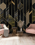 Papier Peint Géométrique - Art Déco Doré