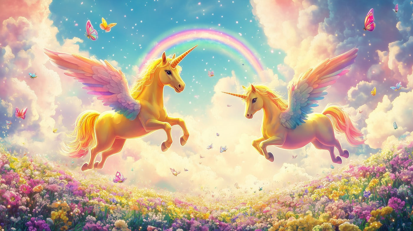 Papier Peint Enfant - Licorne Et Arc-En-Ciel