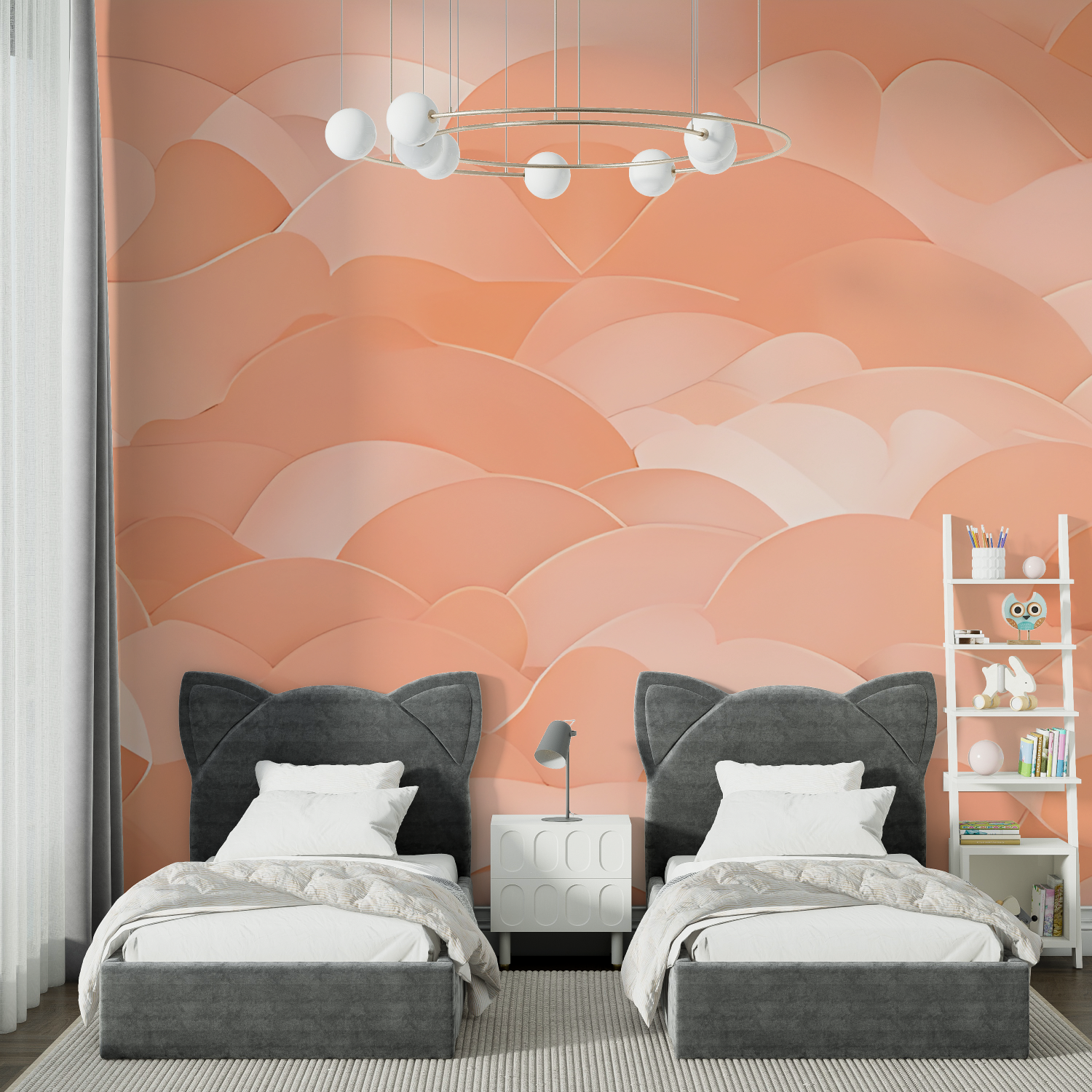 Papier Peint Géométrique - Vagues Abstraites Pêche