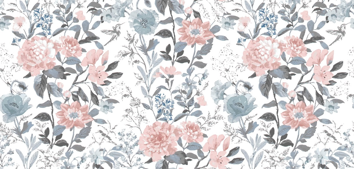 Papier peint fleuri - dahlia vintage pastel