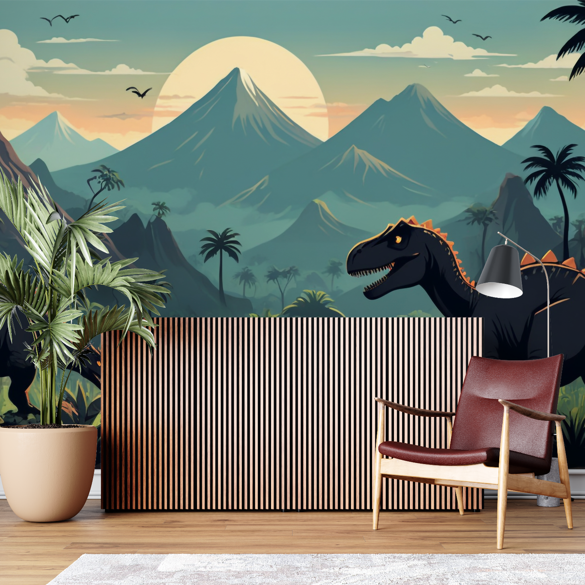 Dyrevægmønster - Dinosaurer i den grønne panoramadalie