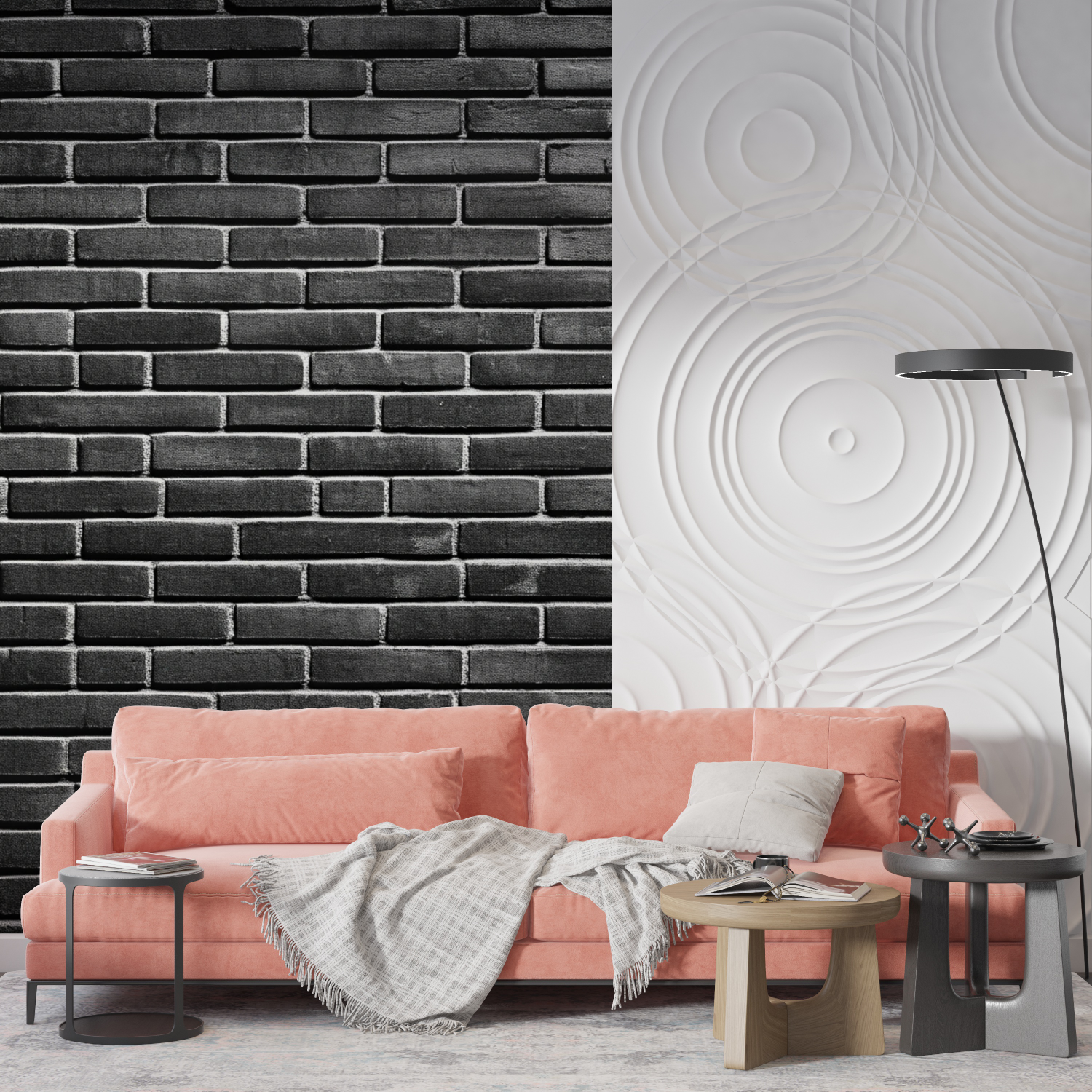 Papier Peint Pierre - Mur de Briques Noir Mat