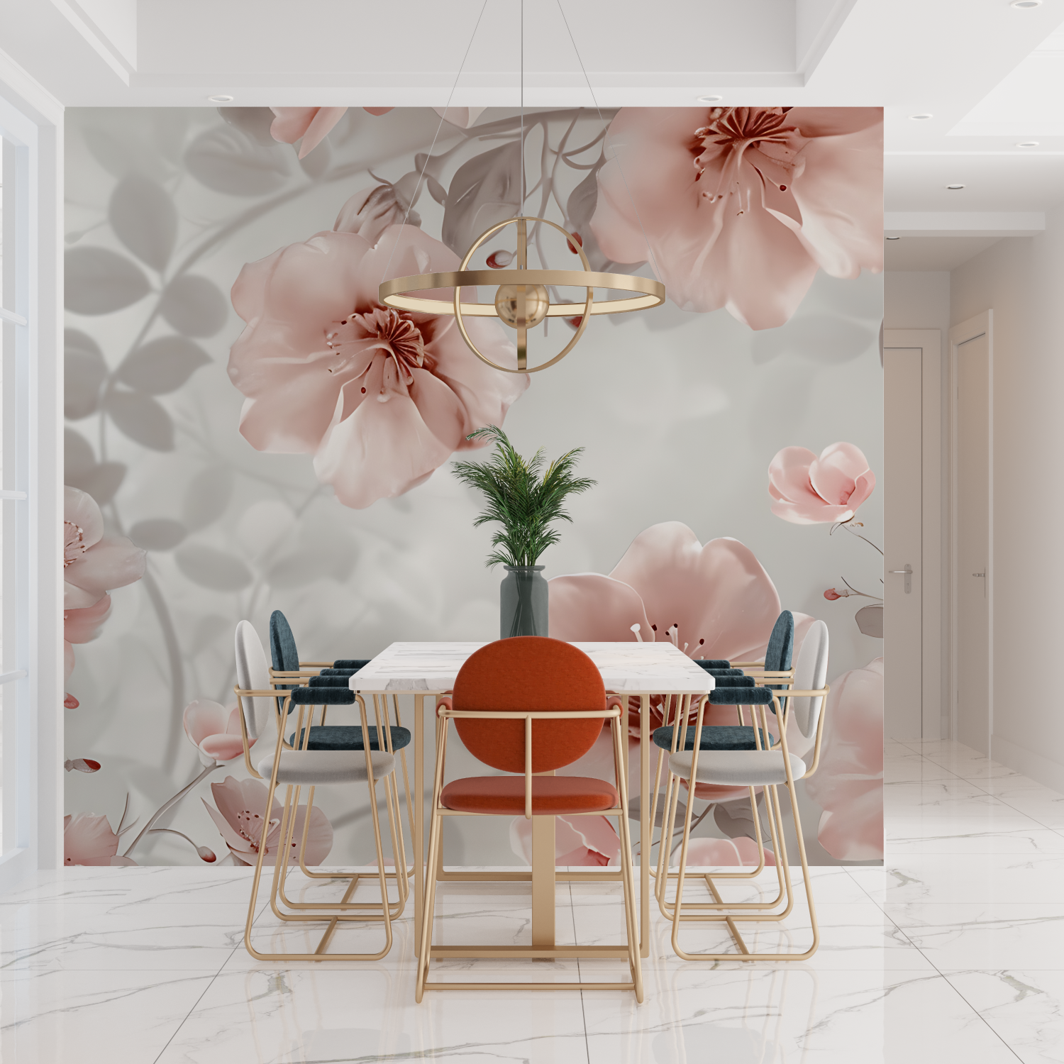 Vintage Pink and Grey Floral Wallpaper