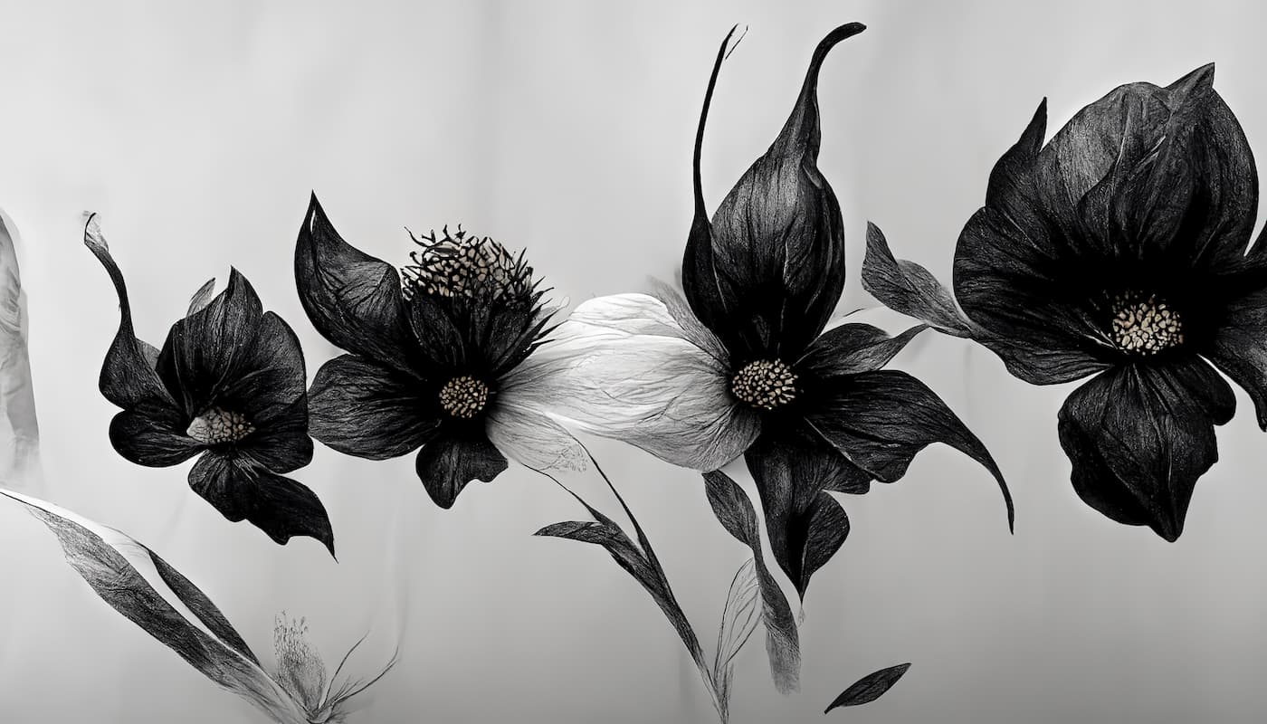 Black and White Wallpaper - Dark Flowers on Light Background