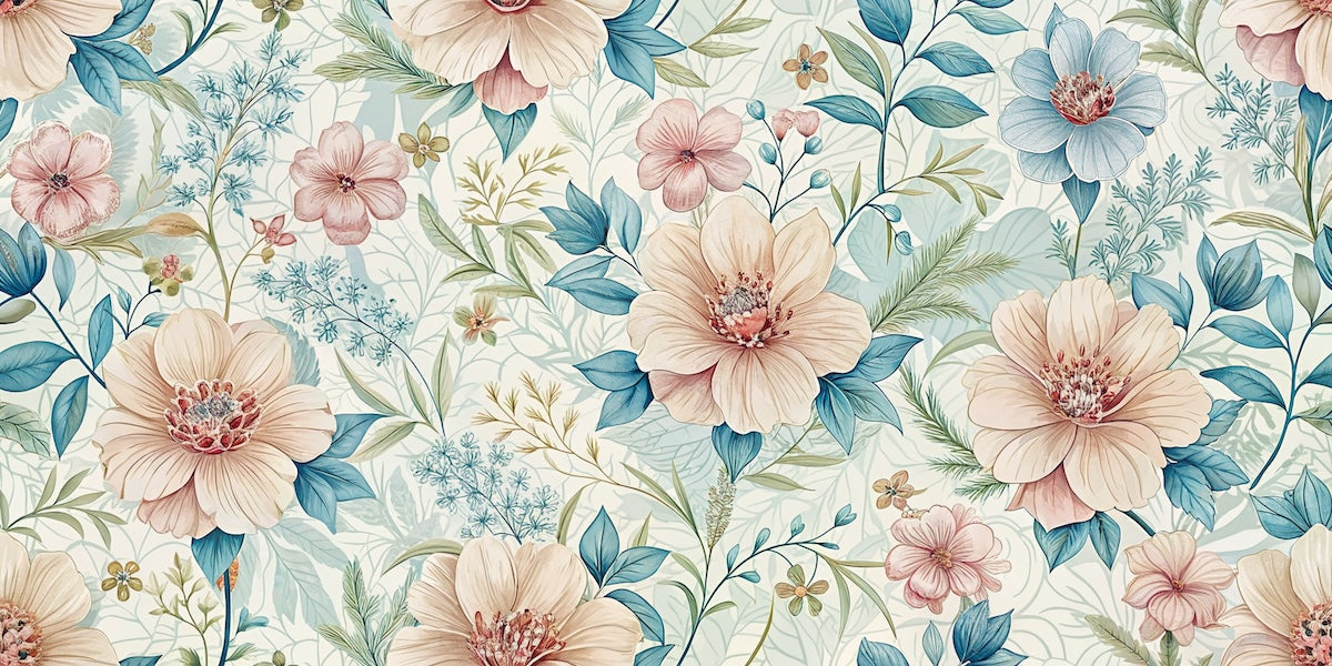 Papier peint fleuri - aquarelle bleu pastel