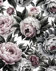 Papier peint fleuri - pivoines rétro grises