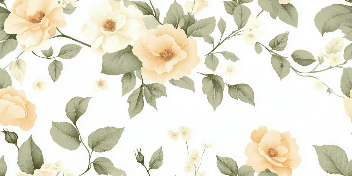 Papier peint fleuri - roses d'antan crème