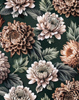 Papier peint fleuri - chrysanthèmes rétro sombres