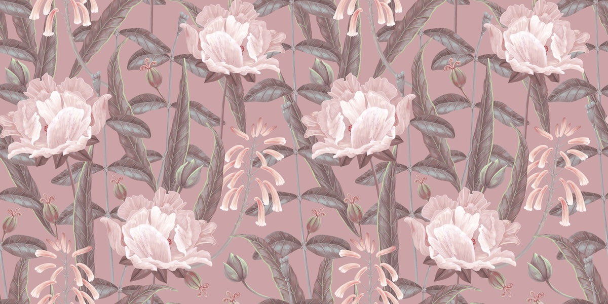 Papier peint fleuri - lin gravé rétro