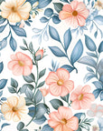 Papier peint fleuri - aquarelle champêtre bleue